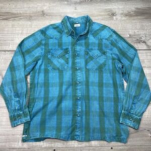 Gramicci Shirt Mens‎ Large Blue Green Plaid Western Snap Button Long Sleeve Top